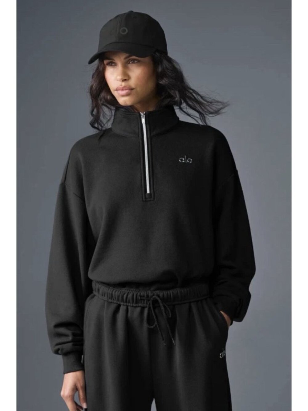 NEW ALO Yoga Accolade Unisex Quarter Zip Full Zip Fleece Pullover Black C1